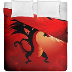 Funny, Cute Dragon With Fire Duvet Cover (king Size) by FantasyWorld7