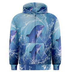 Cute Dolphin Jumping By A Circle Amde Of Water Men s Zipper Hoodies by FantasyWorld7