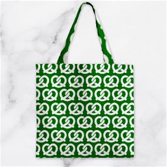 Green Pretzel Illustrations Pattern Zipper Grocery Tote Bags by GardenOfOphir