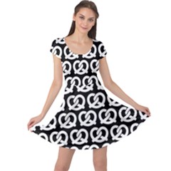 Black And White Pretzel Illustrations Pattern Cap Sleeve Dresses by GardenOfOphir