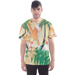 Funny Budgies With Palm And Flower Men s Sport Mesh Tees