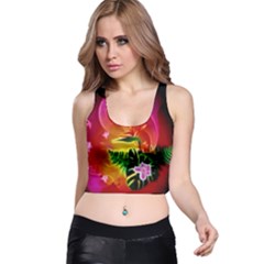 Awesome F?owers With Glowing Lines Racer Back Crop Tops by FantasyWorld7