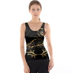 Wonderful Swan In Gold And Black With Floral Elements Tank Tops