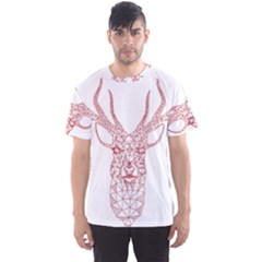 Modern Red Geometric Christmas Deer Illustration Men s Sport Mesh Tees