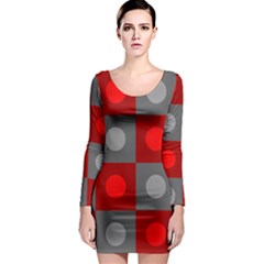 Circles In Squares Pattern Long Sleeve Bodycon Dress