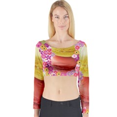 Macaroons And Floral Delights Long Sleeve Crop Top