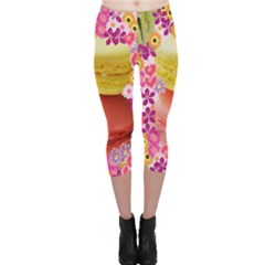 Macaroons And Floral Delights Capri Leggings