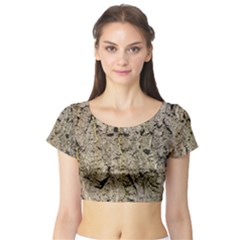 Grey Tree Bark Short Sleeve Crop Top by trendistuff