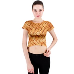 Woven Straw Crew Neck Crop Top