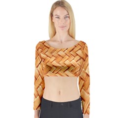 Woven Straw Long Sleeve Crop Top