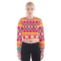 Symmetric Shapes In Retro Colors   Women s Cropped Sweatshirt by LalyLauraFLM