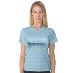 Birds Pattern Women s V-neck Sport Mesh Tee