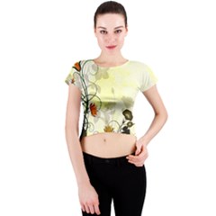 Wonderful Flowers With Leaves On Soft Background Crew Neck Crop Top