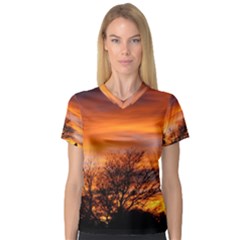 Orange Sunset Women s V-neck Sport Mesh Tee