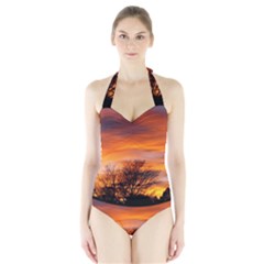 Orange Sunset Women s Halter One Piece Swimsuit