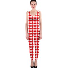 Red And White Scallop Repeat Pattern Onepiece Catsuits