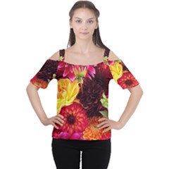 Bunch Of Flowers Women s Cutout Shoulder Tee