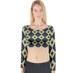 Pixelated Pattern Long Sleeve Crop Top