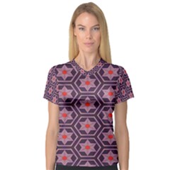 Flowers And Honeycomb Pattern Women s V-neck Sport Mesh Tee