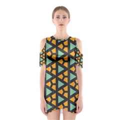 Green Triangles And Other Shapes Pattern Women s Cutout Shoulder Dress