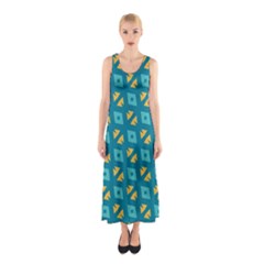 Blue Yellow Shapes Pattern Full Print Maxi Dress by LalyLauraFLM