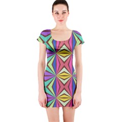 Connected Shapes In Retro Colors  Short Sleeve Bodycon Dress by LalyLauraFLM