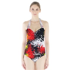 Glass Texture  Women s Halter One Piece Swimsuit by LalyLauraFLM