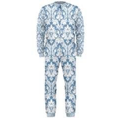 White On Light Blue Damask Onepiece Jumpsuit (men)  by Zandiepants