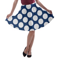 Dark Blue Polkadot A-line Skater Skirt by Zandiepants