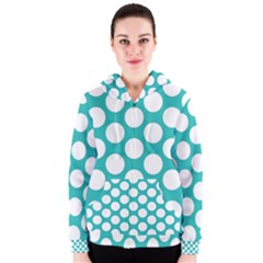 Turquoise Polkadot Pattern Women s Zipper Hoodie by Zandiepants