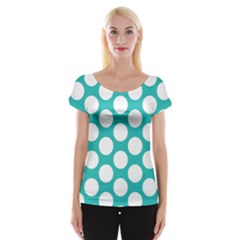 Turquoise Polkadot Pattern Women s Cap Sleeve Top by Zandiepants