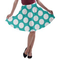 Turquoise Polkadot Pattern A-line Skater Skirt by Zandiepants