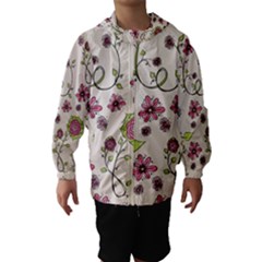 Pink Whimsical Flowers On Beige Hooded Wind Breaker (kids)