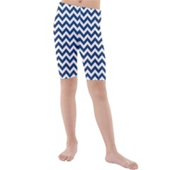 Dark Blue And White Zigzag Kid s Mid Length Swim Shorts by Zandiepants