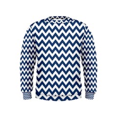 Dark Blue And White Zigzag Kids  Sweatshirt by Zandiepants