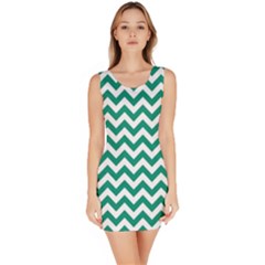 Emerald Green And White Zigzag Sleeveless Bodycon Dress by Zandiepants