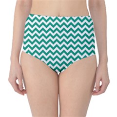 Emerald Green And White Zigzag High-waist Bikini Bottoms by Zandiepants