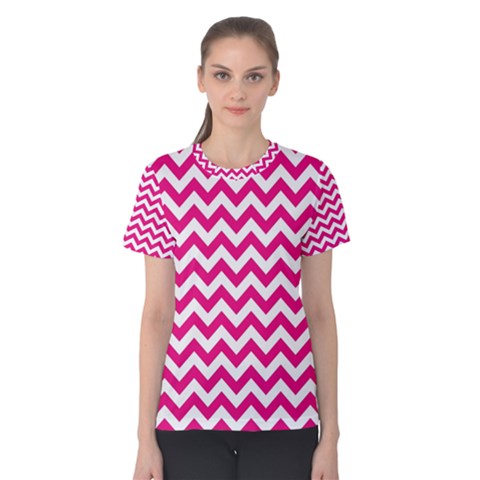 Hot Pink And White Zigzag Women s Cotton Tee by Zandiepants