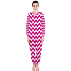 Hot Pink And White Zigzag Onepiece Jumpsuit (ladies)  by Zandiepants