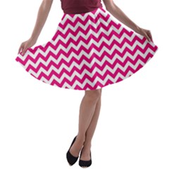 Hot Pink And White Zigzag A-line Skater Skirt by Zandiepants