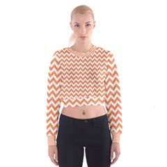 Orange And White Zigzag Women s Cropped Sweatshirt by Zandiepants