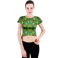 Peacock Feathers Mandala Crew Neck Crop Top by Zandiepants