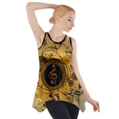 Decorative Clef On A Round Button With Flowers And Bubbles Side Drop Tank Tunic by FantasyWorld7