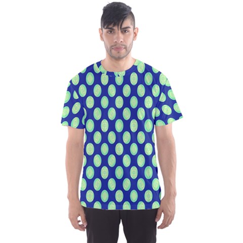 Mod Retro Green Circles On Blue Men s Sport Mesh Tee by BrightVibesDesign