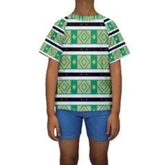 Green Rhombus And Stripes            Kid s Short Sleeve Swimwear