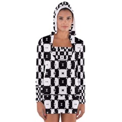 Black And White Check Women s Long Sleeve Hooded T-shirt