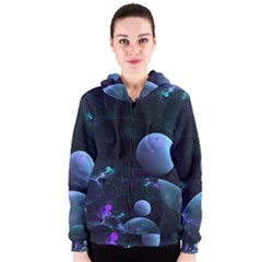 The Music Of My Goddess, Abstract Cyan Mystery Planet Women s Zipper Hoodie by DianeClancy