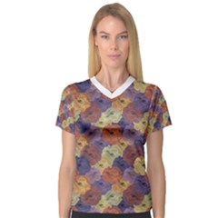 Vintage Floral Collage Print Women s V-neck Sport Mesh Tee