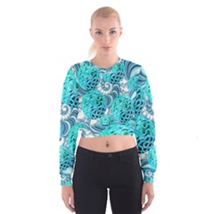 Teal Sea Forest, Abstract Underwater Ocean Women s Cropped Sweatshirt by DianeClancy