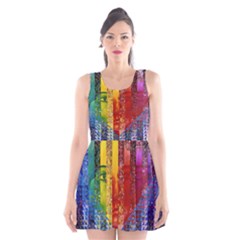 Conundrum I, Abstract Rainbow Woman Goddess  Scoop Neck Skater Dress by DianeClancy